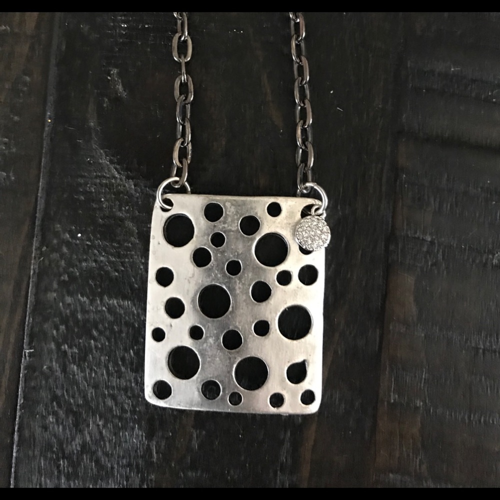 Artisan geometric/crystal pave disk necklace